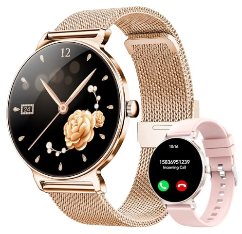 taopodo Orologio Smartwatch Donna, Schermo Rotondo AMOLED 1,27, Chiamate Bluetooth, Monitoraggio Battito e Sonno Smart Watch Donna, 120+ Modalità Sportive, Impermeabilità IP68 (Oro Rosa)