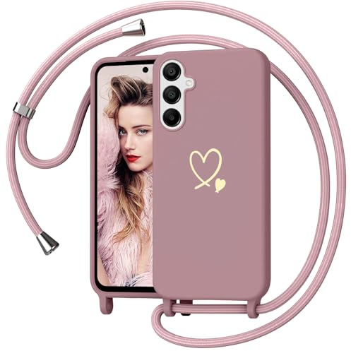 Yichxu Handyband für Samsung Galaxy S26 5G Hülle mit Band, Herz Design Necklace Handyhülle zum Umhängen Kordel, Stoßfest Schutzhülle mit Kette, Liquid Silikon Case für Samsung S26, Rosa