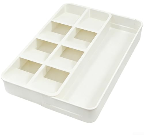Boîte de rangement coulissante coulissante pour tiroir de cuisine - Organise les ustensiles, fourchettes, cuillères, outils de cuisine, longueur réglable - Construction en plastique (repose-couverts
