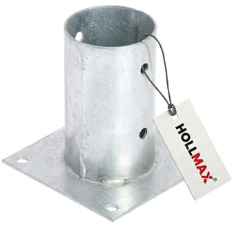 HOLLMAX 1 Stk. Aufschraubhülse/Pfostenträger (80 mm), silber verzinkt, für Rundholzpfosten