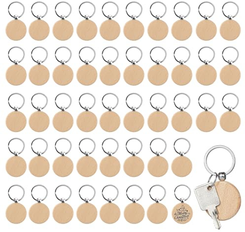 Schlüsselanhänger Holz Rund 46 Stück Diy Blanko Wooden Keychain Holzschlüsselanhänger Rohling Personalisierte Holzschlüsselringe Für DIY Schnitzen, Dekoration, Geschenke, Malen