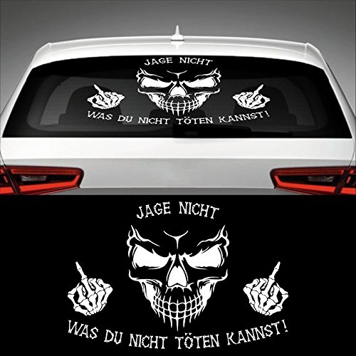 Skull JAGE NICHT WAS DU NICHT TÖTEN KANNST Heckscheibenaufkleber 60,0 cm x 40,0 cm Auto Aufkleber JDM OEM Tuning Sticker Decal 30 Farben zur Auswahl