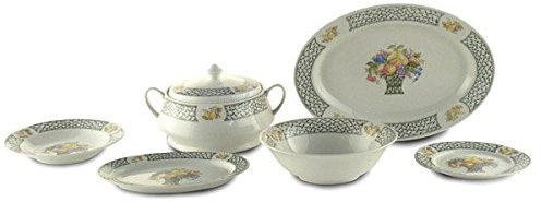 FranquiHOgar VAJILLA Modelo Green Garden 56 Piezas- Porcelana