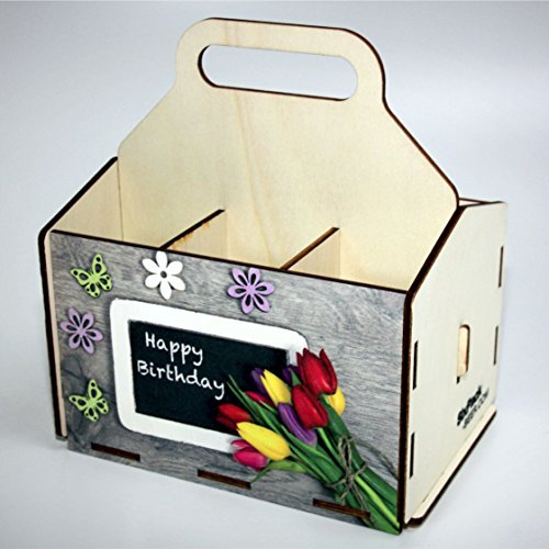Bierträger aus Holz - SixPack - Geburtstag - Geschenke-Männer-Frauen - Grillen (Happy Birthday mit Tafel)