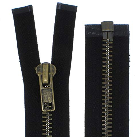 zipworld Reißverschluss Grob Metall Brüniert teilbar 8mm MBG schwarz-322 (48cm)
