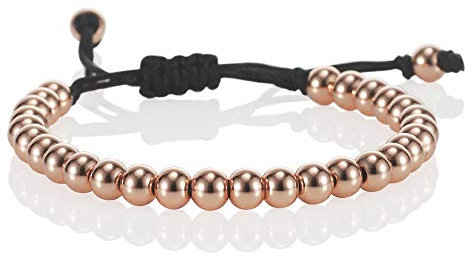 namana Bracelet Boules pour Enfants. Boules en Acier sur Cordon Noir Coulissant. Bracelets pour Filles et Garçons Livrés avec Écrin Cadeau (Or Rose)
