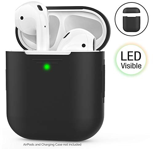 AHASTYLE AirPods Hülle Silikon AirPods Case [Front-LED Sichtbar] Kompatibel mit Apple 2 & 1 (2019) (Ohne Karabiner, Schwarz)