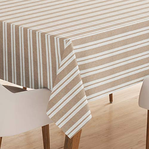 Encasa XO Baumwoll Rechteckig Tischdecke | (140x240 cm) | Franca Beige Streifen | Tischdecke für Dekoration