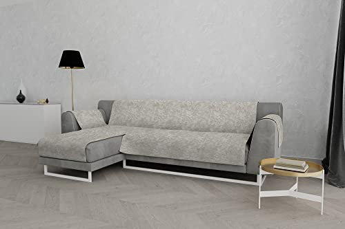 Italian Bed Linen “Glamour” rutschfest Sofa Abdeckung mit Chaise-Longue Links, Beige, 190cm, Leinen