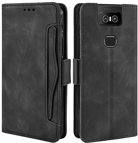 HualuBro Coque pour ASUS Zenfone 6 ZS630KL, Housse à Rabat en Premium PU Cuir Flip Cover Case Antichoc Portefeuille Etui pour ASUS Zenfone 6 6Z ZS630KL 2019 Coque, Noir