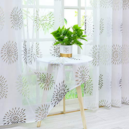 Delien Voile Gardine mit Kreis-Motiven Druck transparenter Vorhang mit Ösen Wohnzimmer Gardinenschals BxH 140x245cm Braun 1 Stück