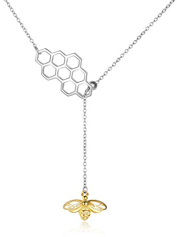 YAFEINI Bienen kette Sterling Silber Geometric Bienenwabe Biene Y-Halskette Schmuck Geschenke für Damen Mädchen (Biene Y-Halskette)