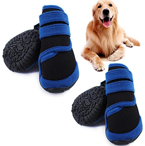 PJDDP Hundeschuhe Hund Stiefel Wasserdichter Hunde Schnee Booties Hunde Pfotenschutz Mit Anti-Rutsch-Sohle Für Allwetter Bequeme Leicht Zu Tragen Für Small Medium Large Dog,Blau,3XL
