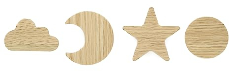 PLT Sonne Mond Stern Wolke Wandhaken aus unbehandeltem Eichenholz (Sonne Mond Stern Wolke) Himmel Garderobe Eingangsbereich Kleiderhaken Kinderzimmer Flur Baby Geschenk