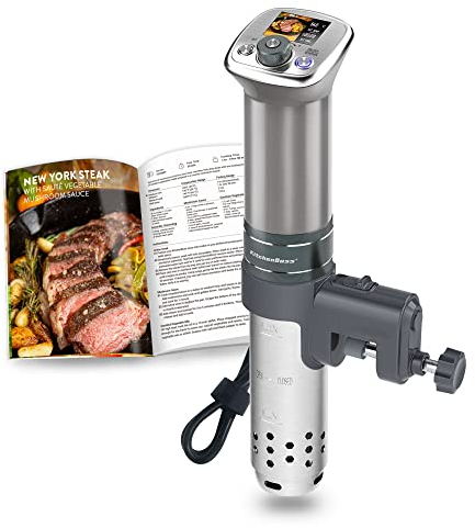 KitchenBoss Roner sous vide basse température : Roner Précision | 1 100 W | 230 V | Couleur LCD | IPX7 imperméable | Moteur CC sans balais | Machine de cuisson avec 20 recettes intégrées, G320 Pro