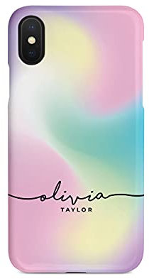 Tirita Personalised Phone Case for iPhone XR – Hard Case or Cover With Custom Name or Initials – Cute Personalised Gift for Women or Girls [18. Marble Holographic Pastel]