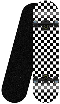 HUADUO Komplettes professionelles Standard-Skateboard, 31-Zoll-Skateboard aus schwarz-weiß kariertem Ahorndeck mit Doppelkick für Erwachsene, Kinder und Anfänger-Schwarze Halterung schwarzes Rad