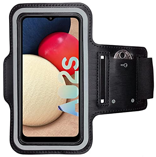 CoverKingz Sportarmband für Samsung Galaxy A02s - Armtasche mit Schlüsselfach Oberarm Halterung - Sport Laufarmband Handy Armband Schwarz