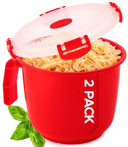 Tafura Mikrowellenschüssel mit Deckel [2 Stück],Mikrowellengeeignete Suppenschüssel mit Deckel,Nudelschale,Haferflockenbehälter To-Go. Auslaufsicher, 963 ml BPA-frei