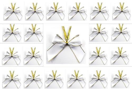 24 Stück Satinschleifen Weihnachtsbaum 6 cm Satin mit Befestigungs-Clip(Weiss)