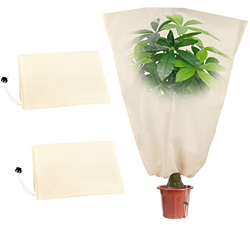 Cymax 2 Pack Plant Fleece Plant Freeze Protection,100cm x 80cm Garden Fleece Tree Covers Drawstring Bags, Anti-Freeze Shrub Warm Cloth Blanket for Winter Cold Weather Bird Insect Prevention,Yellow