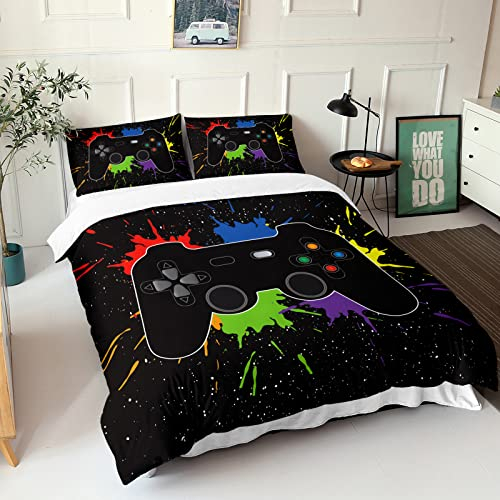 HOSIMA Gamepad Bettwäsche für Kinder Jungen Jugendliche 2 teilig Spieler Bettbezug Set für Einzelbett, 1 mal 135x200cm Moderner Bedruckter Bettbezüge mit Reißverschluss und 1 mal 80x80cm Kissenbezug