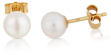 NKlaus Paar 6mm echte Süßwasserperle Ohrstecker 333 Gelb Gold 8 Karat Perlen Ohrringe 13139