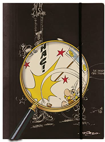 Clairefontaine 813034C - Sammelmappe Asterix 4, praktisch mit Gummizug, DIN A4+, 24x32 cm, sortiert mit Motiv skizziert mit Lupe, 1 Stück