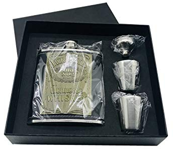 PU gainé de Cuir pichet Alcool Acier Inoxydable Vodka Jack Flasque Noir Cadeau Coffret Whisky Entonnoir Flacon de Hanche (Color : 7oz Set)