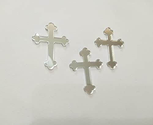 RUIXUAN 10pcs of Acrylic Baptism Cross Cake Topper, Mirror Cross Cake Decor, Gold Holy Communion Cross (Silver Mirror, 2'')