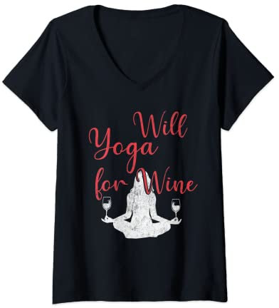 Damen Will Yoga For Vine Meditation Funny Yoga T-Shirt mit V-Ausschnitt