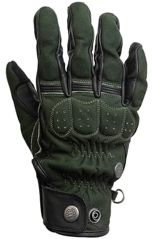 Mycl Turell Motorradhandschuhe Cross Stitch - Motorrad Handschuhe Herr - Echtleder - Handschuhe Herren Motorrad Touring mit Gel Polster (Olivgrün, 5XL)