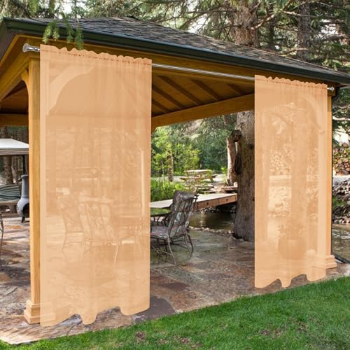 SpaceDresser wasserdichte weiße Outdoor-Vorhänge für Terrasse – 2 Paneele Stangentasche für den Innenbereich, Voile-Vorhang für Wohnzimmer, 132 x 213 cm, Beige