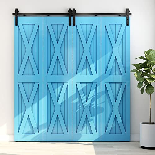 CCJH 9FT/274cm Bi-Folding Schiebetürbeschlag Laufschienen Schiebetürsystem Komplettset für 4 Holztür Schwarz(Keine Tür)