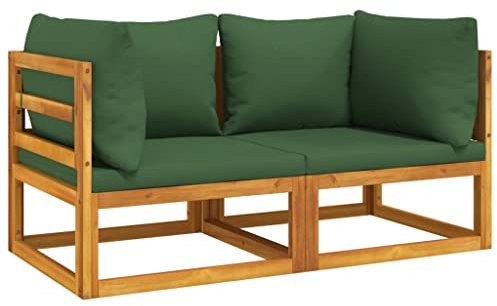 vidaXL Modular Ecksofa 2 TLG., Modulsofa für Garten Terrasse, Gartensofa mit Grünen Kissen, Gartenmöbel Terrassenmöbel, Massivholz Akazie