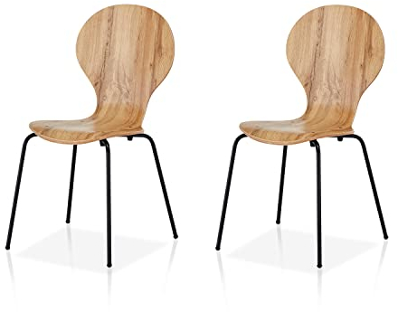 KHG 2er Set Stapelstühle Esszimmerstuhl Stuhl aus Schichtholz mit Eiche-Dekor - Sitzhöhe 45 cm, Stuhlbeine aus Metall - stapelbar auch für Gastronomie & Büro geeignet