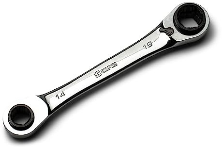 Capri Tools Llave de trinquete reversible 4 en 1 con extremo de caja de 120 dientes, 14, 15, 17, 19 mm, métrica