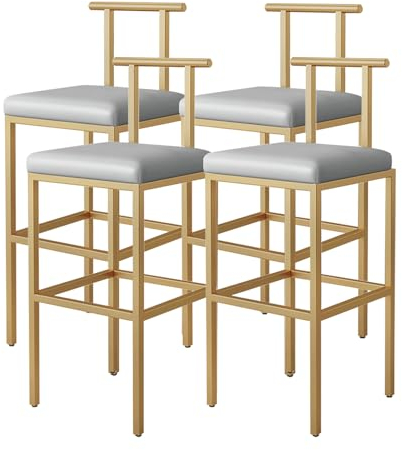 lirrebol Moderne Barhocker in Thekenhöhe 4 er Set Barstühle mit Rückenlehne PU Leder gepolsterten Barhockern mit Goldener Fußstütze 75cm Thekenhocker für Kücheninsel/Hausbar/Pub, Grau