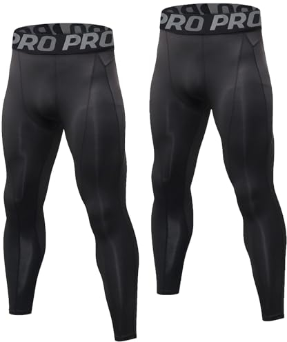 LNFINTDO 2er-Pack Herren-Lauf-Leggings, Sport-Kompressionsstrumpfhose, kühl, trocken, Basisschicht für Workout, athletisches Training, Radfahren, Fitnessstudio, 2er-Pack Black Line, XXL