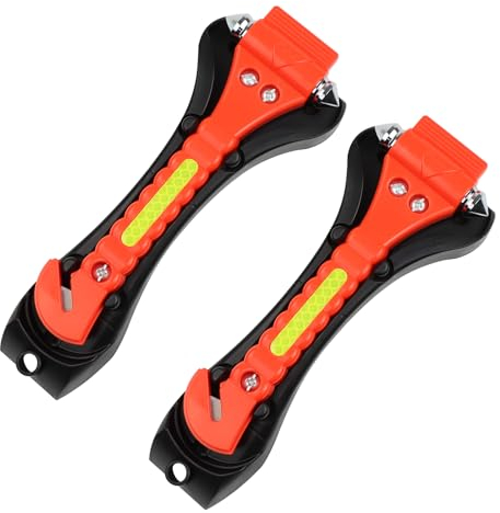 DRERIO 2 Pack Emergency Car Window Breaker 2 in 1Car Safety Hammer And Seatbelt Cutter, Car Escape Tool Emergency Smasher Glass Hammer Double-Ended Glass Breaker for Car Windows,Glass