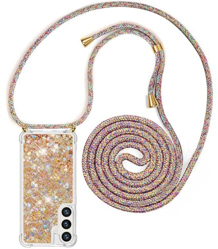 YuhooTech Handykette Hülle Kompatibel mit Samsung Galaxy S24 Handyhülle - Quicksand Glitzer Hülle mit Band - Silikon Handyhülle mit Kordel Umhängenband - Schnur mit Treibsand Case zum Umhängen