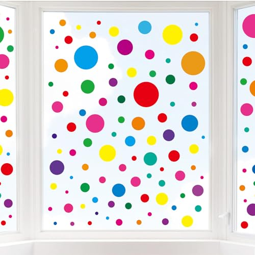Whaline Bunte gepunktete Fensteraufkleber, doppelseitig, groß und klein, rund, gepunktet, Glasdekor für Studenten, Schlafzimmer, Klassenzimmer, Spielzimmer, Dekoration, 194 Stück