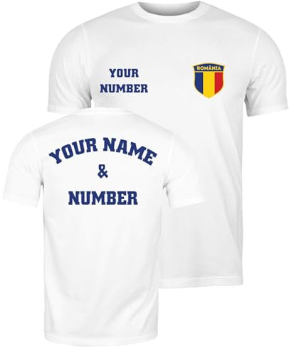lepni.me Personalisiertes Herren-Fußballtrikot Rumänien-T-Shirt | Name und Nummer | Rumänische Flagge, Abzeichen | Fußball-Europameisterschaft 2024 (XL Weiß Mehrfarben)
