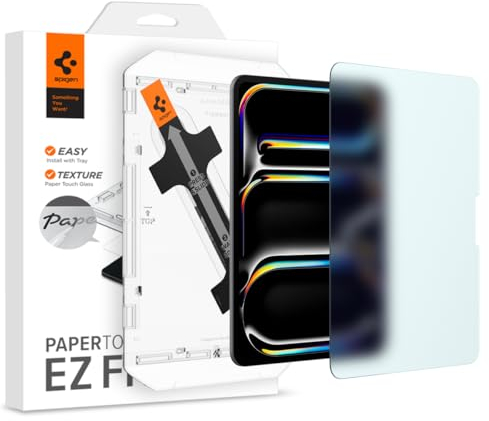 Spigen PaperTouch EZ Fit Textura Papel Protector Pantalla para iPad Pro 11 Pulgadas M4 (2024), 1 Unidad, Cristal Templado, Mate, Papel, Compatible con Apple Pencil