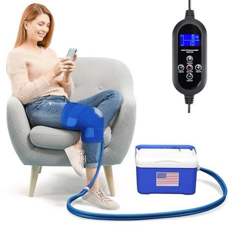 Système de thérapie par le froid avec minuterie programmable, machine à glace pour genou après récupération chirurgicale, portable, genouillère réglable, pompe silencieuse, idéale pour les blessures