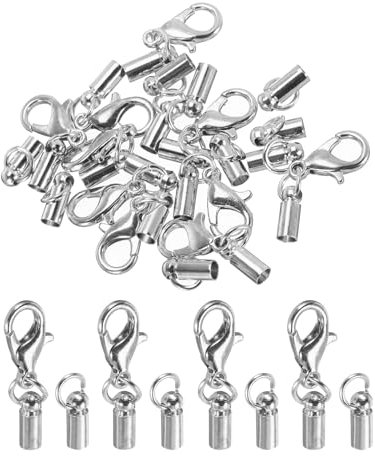 sourcing map 10Pcs Cord End Caps, 2.5mm End Caps Barrel Beads Kumihimo End Caps Iron for Leather Ribbon Clamp Clasp Jewelry Making Necklace Cord DIY Craft (Dark Silver)