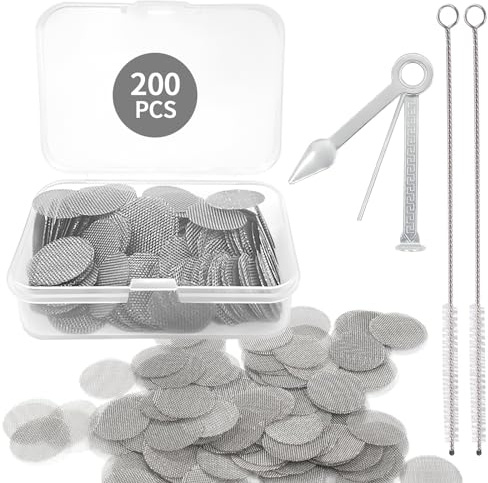 Alethron Bong Sieb, 200 Stück Pfeifensieb 15mm Edelstahl Screen Pipe Rauchfilter Rohr Pfeifensiebfilter Tabakpfeife Filter mit Aufbewahrungsbox + 3-in-1-Pfeifenschabe zum Pfeifentabak Pfeifen