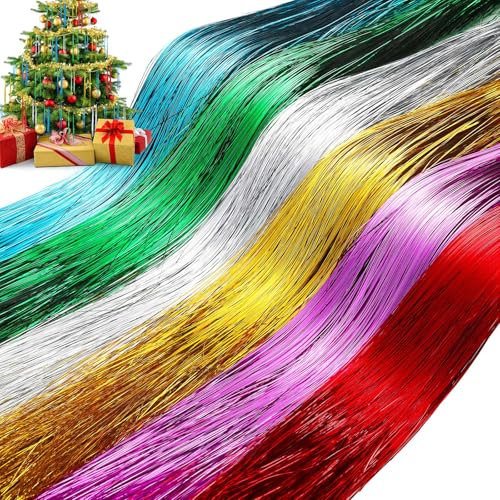 Lyrow 20000 Pcs 20 Christmas Tinsel Icicle Strand Garlands Iridescent Xmas Tree Tinsel Strands Christmas Tree Decoration Holiday Birthday Graduation Supplies (Red, Green, Gold, Silver, Blue, Purple)