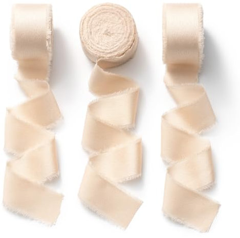 CHUQING Geschenkband Elfenbein Schleifenband Nude Seidenband Satinband Hochzeit Dekoband Creme Breit 25 mm X 6,4 m