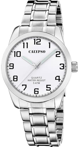 Calypso Herrenuhr Analog aus Edelstahl 316l Silberfarben | Quarzwerk, Widerstandsfähiges Mineralglas, Wasserdicht 5 ATM K5866/1 Basic